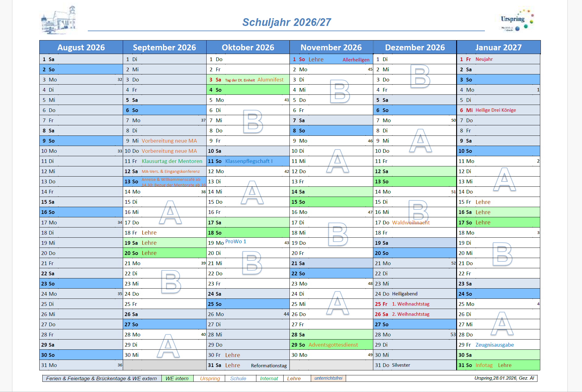 Dekadenplan Urspringschule