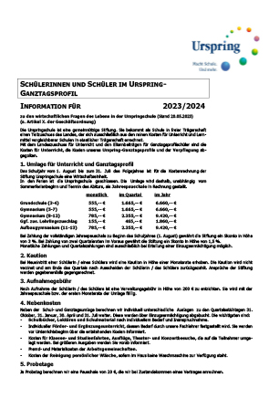 Kostenübersicht für Schüler 2023 / 2024