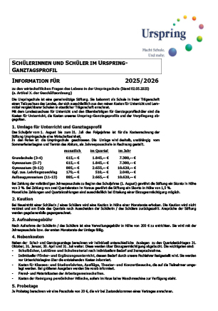 Kostenübersicht für Schüler 2025 / 2026
