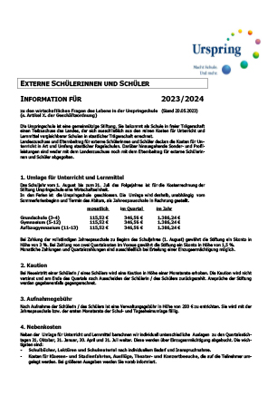 Kostenübersicht für externe Schüler 2023 / 2024